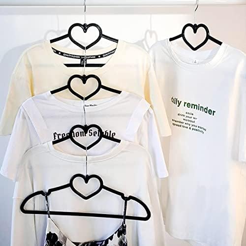 Plastic Hangers 30 Pack - Space Saving Slim Heart Hanger（Black）