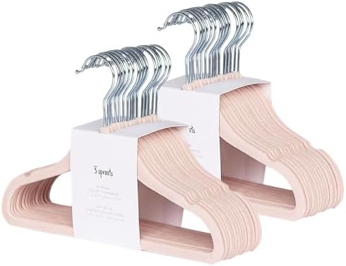 3 Sprouts Velvet Baby Hangers - Non-Slip Hangers for Infant and Toddler Clothes - Slim Space-Saving Design with Nordic Colors for Nursery - 30 Pack - Pink