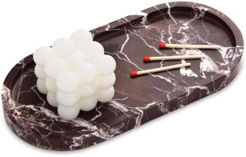 Oval Marble Bathroom Vanity Tray, Rosso Lepanto, 10" x 5" x 0.6"