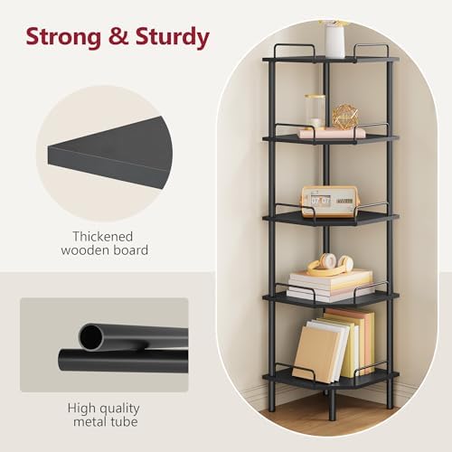 Tajsoon 5 Tier Corner Shelf Stand, Standing Corner Shelf Unit, Black