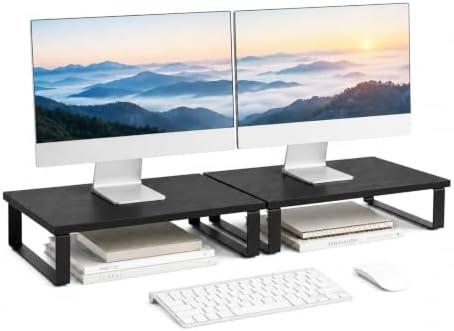 XINYAO 2 Pack Monitor Riser for Desk, Wood and Steel, 16*12*3 inch, Black