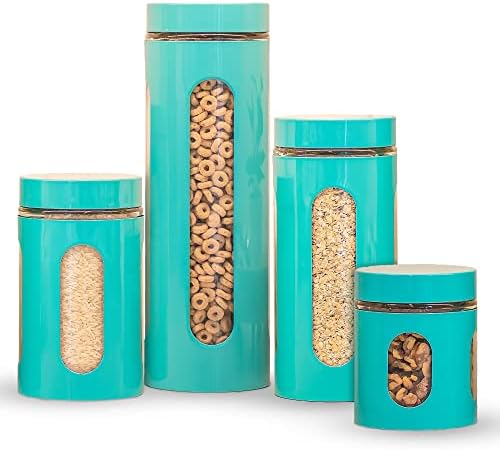 Venoly Stainless Steel Food Storage Canisters For Kitchen | 4 Piece Set of Airtight Kitchen Canisters | BPA-Free and Foo