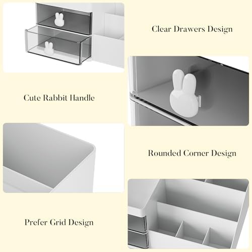 Makeup Organizer, Cosmetic Desk Storage Box with Drawers Skincare Organizers for Dressing Table, Countertop, Bathroom Co