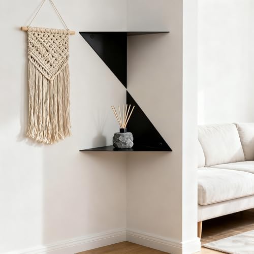 Corner Shelves Wall Mounted, Metal Floating Shelf Set of 2 for Wall Storage