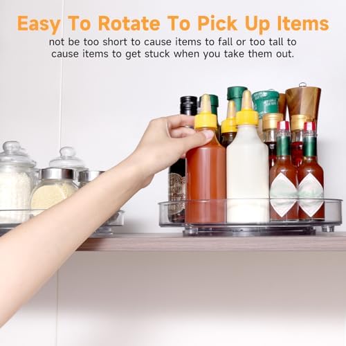 2 Pack Clear Lazy Susan Organizer Turntable, 10.6 & 9.25 Inch Acrylic Lazy Susan Turntable for Cabinet Non-Skid 360° Rot
