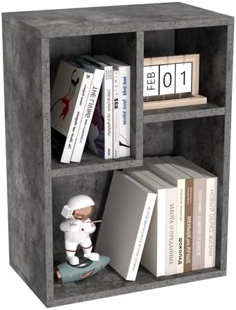 VECELO Small Gray Bookshelf, 21.3" H Freestanding Open Cubby Storage Cabinet,Storage Organizer with Uneven Compartments,