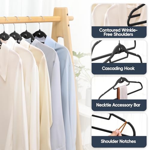 Velvet Stackable Hangers 50 Pack Space Saving Cascading Hook Black