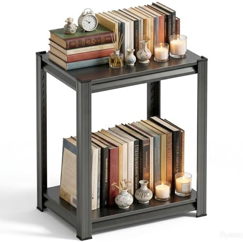 Modern Metal Book Shelf, Display Black Bookshelf, Bolt-Free Metal Storage Shelves for Books CDs, Adjustable Bookshelf in