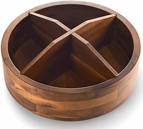 TIDITA 12" Wooden Lazy Susan Organizer with 4 Dividers, High Rim, Rotate