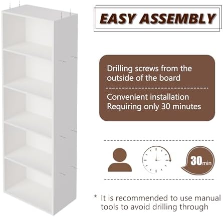 Wooden 5 Cube Storage Organizer, White 5 Tier Bookcase Bookshelf Freestanding Storage Display Organizer, Versatile Cubes