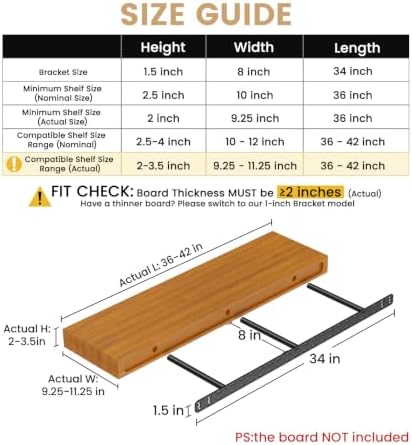 2pcs Floating Shelf Bracket Heavy Duty Hidden Metal Brackets for Shelf,Invisible Shelves Hardware Without Jig (34" x 8" 