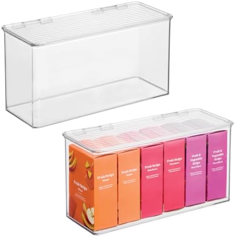 iDesign Plastic Stackable Hinged-Lid Storage Box, Set of 2, Clear
