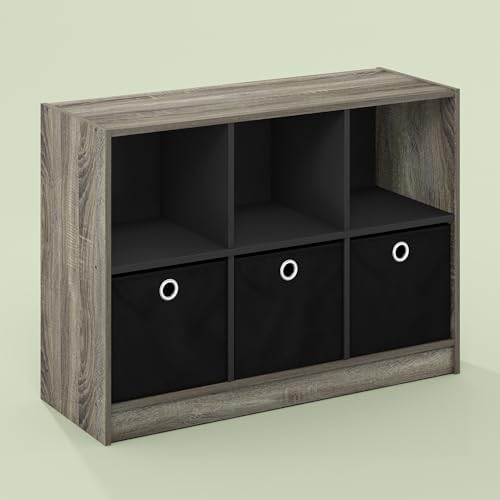 Heim 6 Cube Open Shelf Storage Organizer, Bookcase, Bookshelf, with Bins, for Living Room and Home Office, Olive Oak/Bla