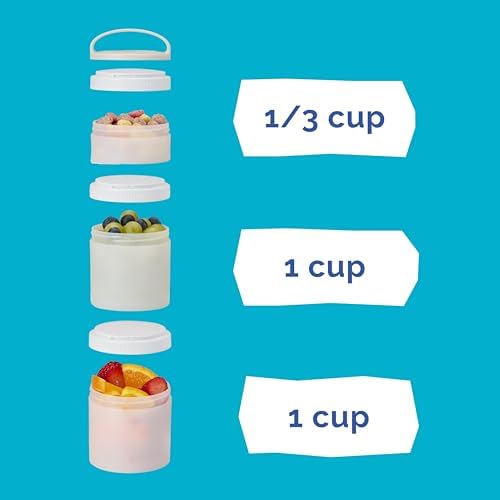 Whiskware Solid Snack Containers, 3 Stackable Snack Cups, Tan/Blue