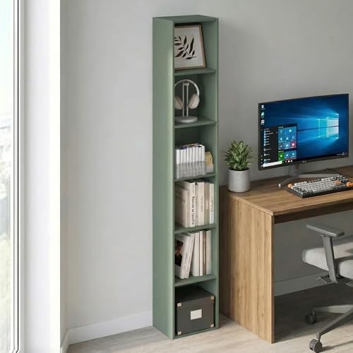 Furinno LUDER Book Shelf, 6-Tier Tall Modern Bookshelf, Bookcase with Open Shelves, 9.3 x 12 x 71, for Living Room, Bedr