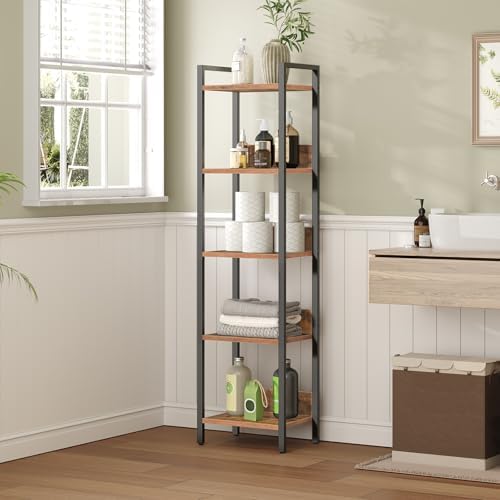 MAHANCRIS Bookshelf, 5-Tier Bookcase, Standing Book Shelf for Small Space, Storage Shelf Organizer, for Living Room, Bed