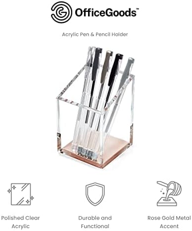 OfficeGoods Acrylic Pen and Pencil Holder, Rose Gold