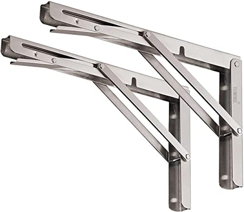 YUMORE Folding Shelf Brackets 8", Max Load: 300lb Heavy Duty Stainless Steel Collapsible Shelf Bracket for Table Work Be