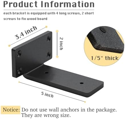 8 Pack Shelf Brackets 5 Inch Floating Shelf Bracket 1/5 inch Thick Heavy Duty Hidden Shelf Brackets Iron Metal Brackets 