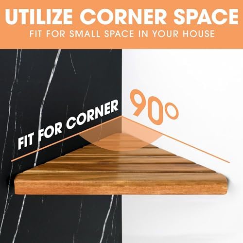 ENKEZI Acacia 2,3 Tiers Corner Shower Shelf, Triangular Corner Shelf Wooden Bathroom Shelf for Tiled Wall, Shower Corner