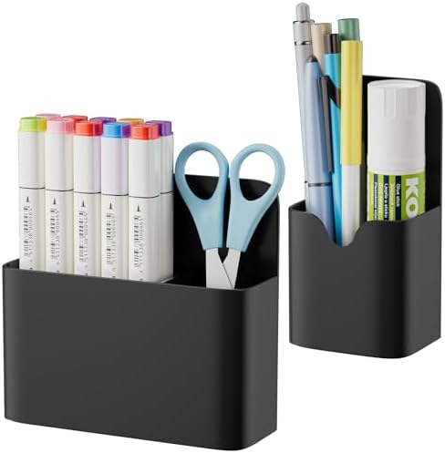 Magnetic Pen and Eraser Holder for Whiteboard, Dry Erase Marker Holder, Magnet Pencil Cup Utility Storage Organizer for Office, Refrigerator, Locker and Metal Cabinets (Black)