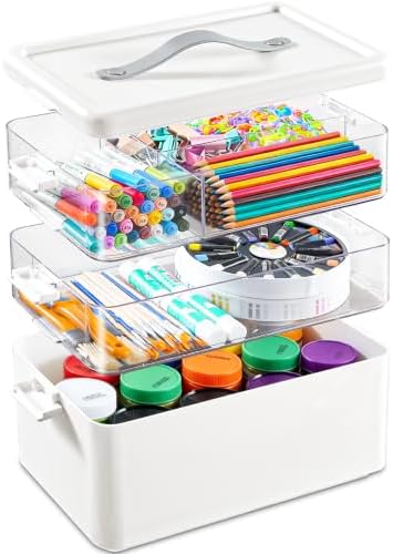 19QT Large Plastic Craft Organizers and Storage Box,3-Layer Portable Craft Storage Container with Handle,Art Supply Stor