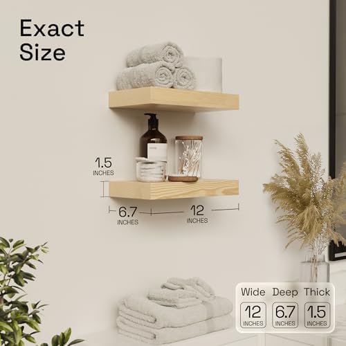 Wood Floating Shelves for Wall 12 Inch, Natural Wood, Small Wooden Shelf