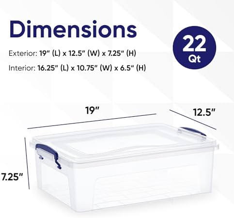 Superio Clear Storage Box with Lid, 22 Quart Plastic Container Bins for Organizing, Stackable Crate, Organizer for Home,