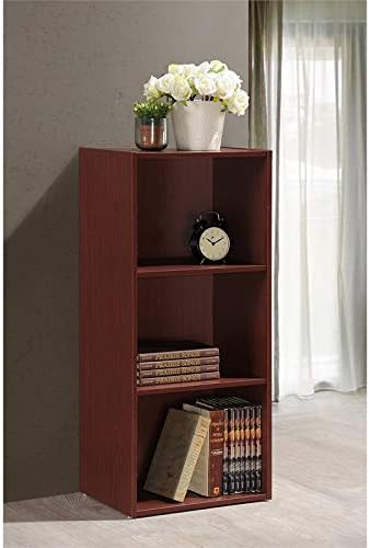 Hodedah 3-Shelf Bookcase in Mahogany