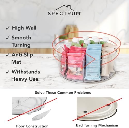 Spectrum Extra Large High Wall Turntable 12.25 in Pack of 2 Charcoal Gray XL Tall Lazy Susan Rotating Organizer for Kitc