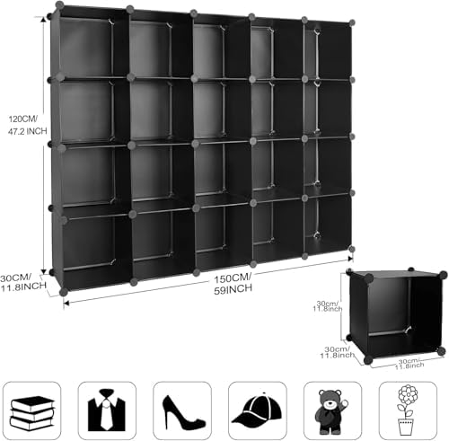 Cube Storage Organizer, DIY Plastic Closet Cabinet Modular Bookcase, Storage Shelves for Bedroom Living Room, Office（20-