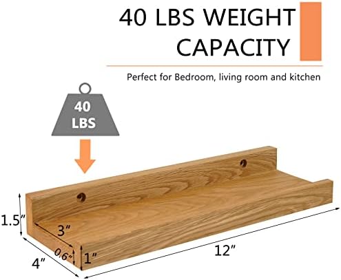 12x4-Inch Natural Solid Oak Wood Floating Shelf for Wall Decor