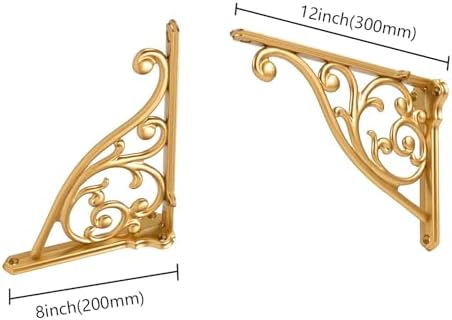 Heavy Duty Solid Stand,12 Inch 4 Pack Antique Gold,Right Angle Wall Panel Support Bracket,Decorative Shelf Bracket,Heavy