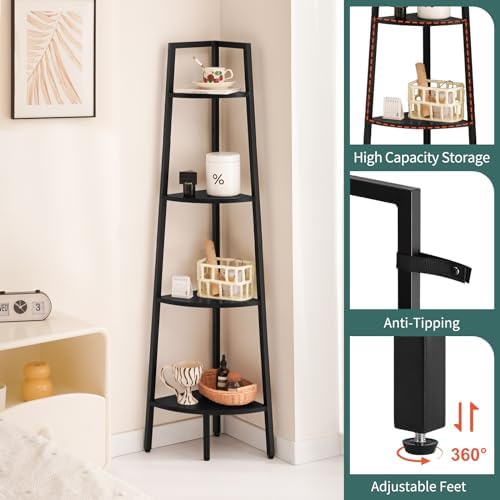 Yoobure 4-Tier Corner Shelf Stand- 54" Tall Corner Bookshelf with Metal Frame, Industrial Ladder Corner Shelves Display 
