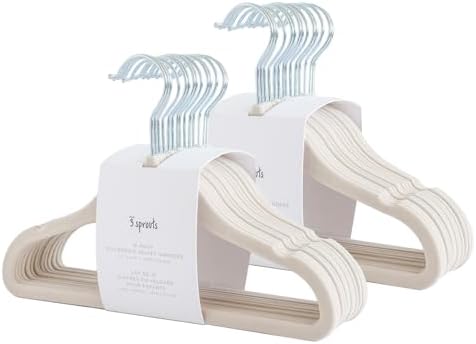 3 Sprouts Velvet Baby Hangers, Non Slip Slim, Beige, 30 Pack