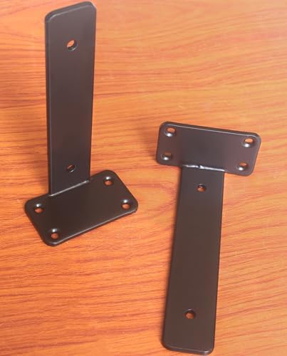 4 Pack - 7 inch Black Hidden L Shelf Bracket (1/5 Inch Thicked) Iron Floating Shelf Brackets Rustic Industrial Metal Bra