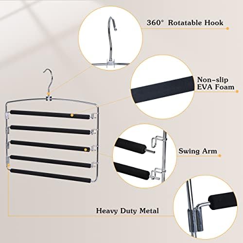 TOPIA HANGER Pants Hangers Space Saving with 5 Tiers Non-Slip Foam Padded