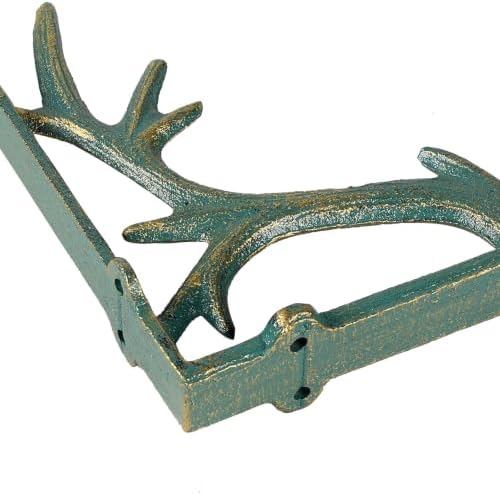 1PCS Cast Iron Deer Antler Wall Shelf Bracket, 6.2in (H), Green & Gold