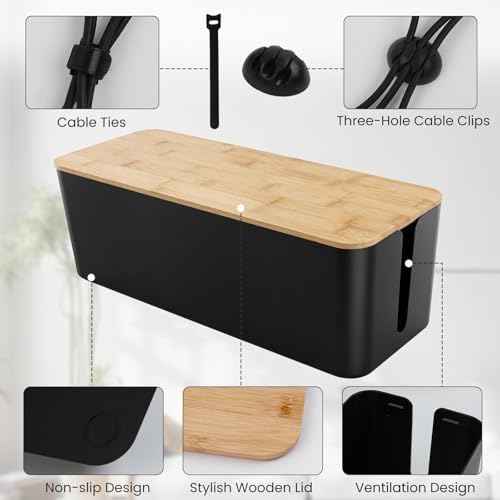 Tuwechen 2 Pack Cable Management Box, Wooden Style Cord Organizer Box