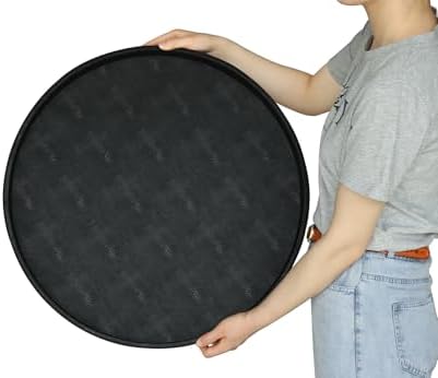 HofferRuffer Large Round Serving Tray 24'', Elegant Faux Leather Circle Ottoman Table Tray, Serve Tea Coffee Breakfast i