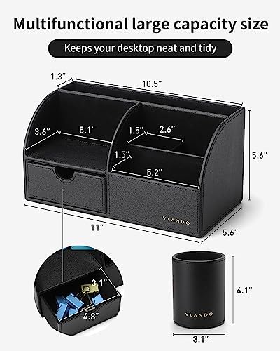 VLANDO 2 Pcs PU Leather Desk Caddy Set with Drawer,Pen Holder