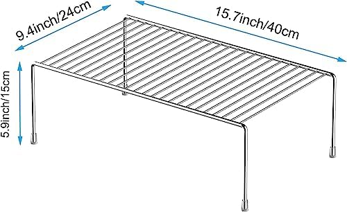 Kitchen Cabinet Shelf Organizer Set of 2, Large (15.7 x 9.4 inch) Metal Wire Pantry Storage Shelves, Dish Plate Racks fo