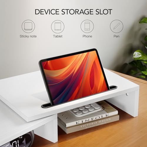 AMERIERGO Dual Monitor Stand Riser- 3 Shelf Screen Stand with Adjustable Length and Angle, 2 Extra Functional Slot Deskt