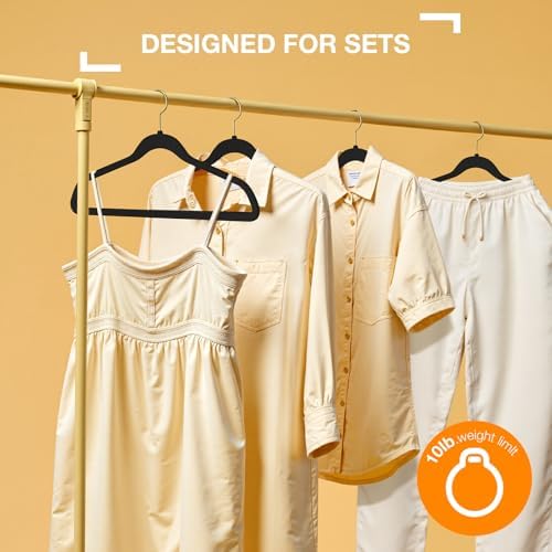 Korpai 50 Pack Black Velvet Hangers,Felt Hangers with Gold 360°Swivel Hook,Coat Hanger Non Slip,Heavy-Duty,Space Saving,Slim Clothes Hangers for Pants,Outfit,Skirts,Suits,Coats,Dresses ect.