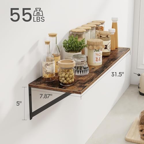 Heimlove Deep Floating Shelves for Wall, 32W x 8D Wood Wall Shelves Set of 2, Wide Floating Bookshelf for Living Room, K