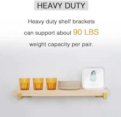 OVOV 6 Pack 10 Inch Gold Shelf Brackets with Lip Wall Shelf Brackets