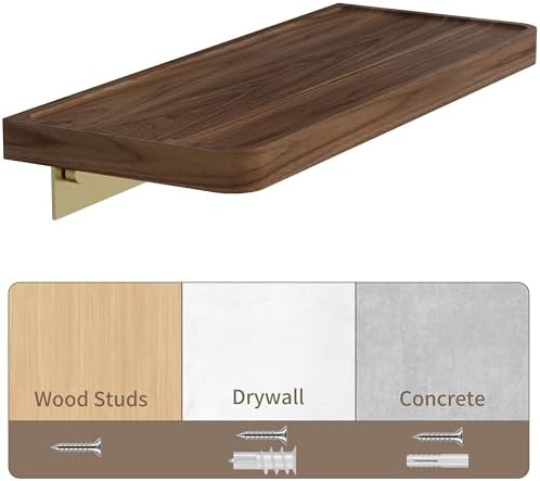 Danpoo 8 Inch Solid Wood Wall Shelf for Storage, Wall Mounted Rustic Walnut Wood Shelves for Bathroom, Living Room, Bedr