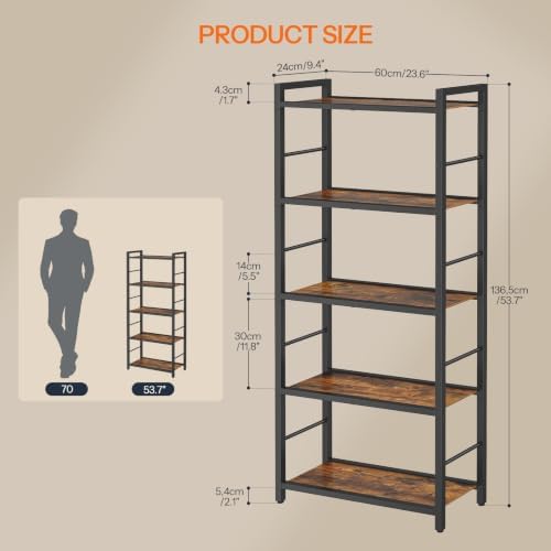 HOOBRO 5-Tier Bookshelf, Standing Tall Bookcase, Vertical Storage Shelf
