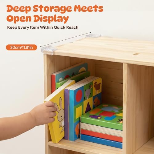 4-Cube Solid Wood Bookshelf, 2-Tier Semi-Open Storage Organizer