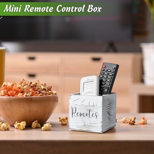 DRASTAR Remote Control Holder, Wood TV Remote Holder, Remote Storage Caddy, Remote Control Organizer (Retro White, 1 Slot)